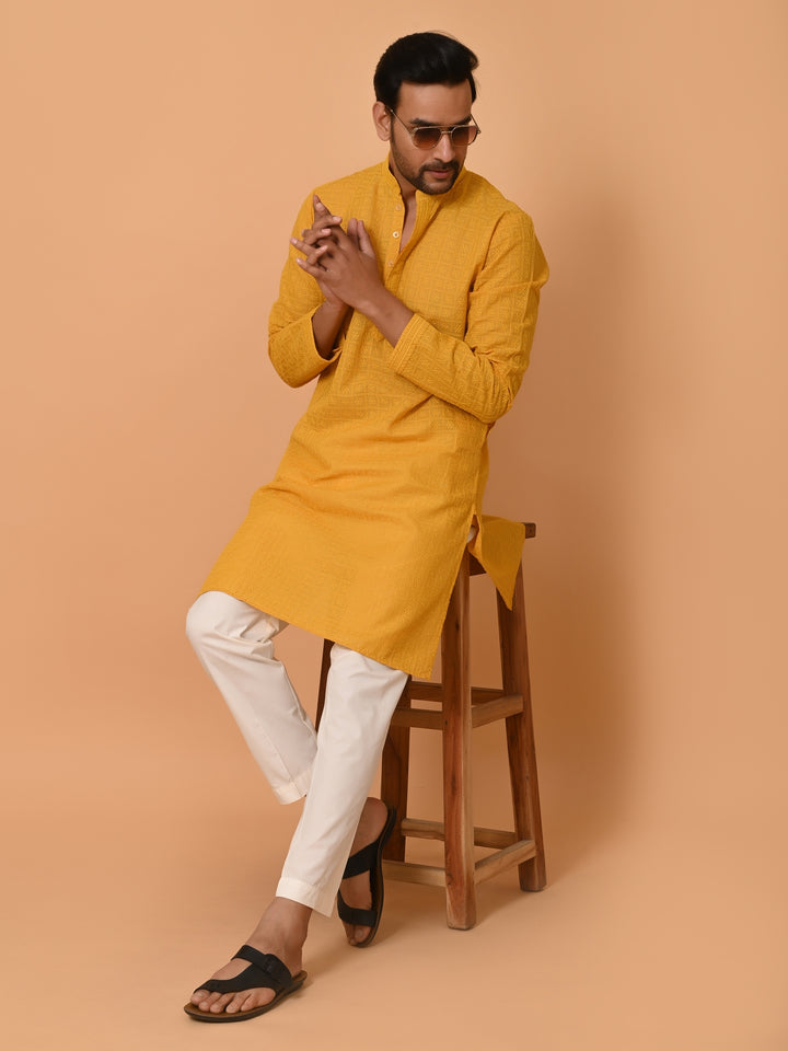 Chikan Mustard Kurta Set - KM36328-7