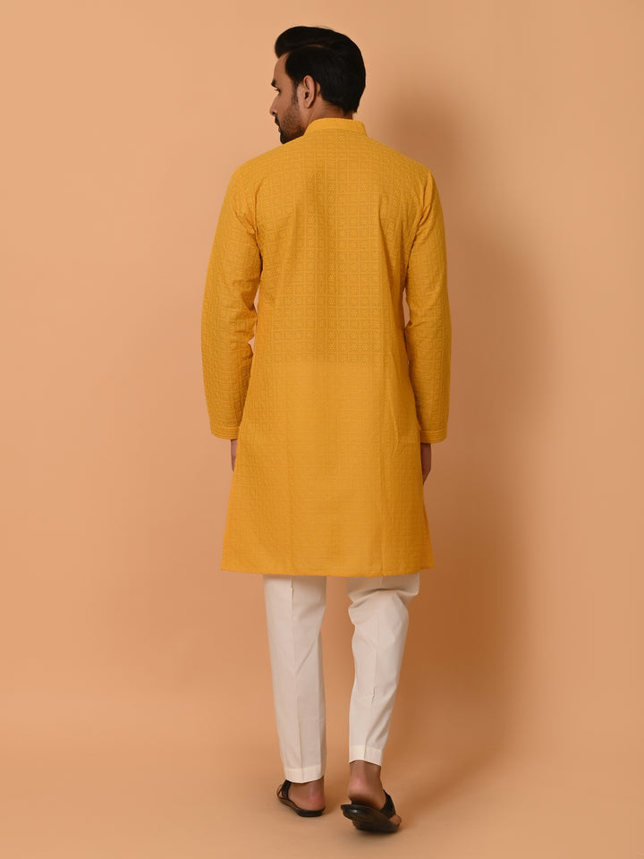 Chikan Mustard Kurta Set - KM36328-7