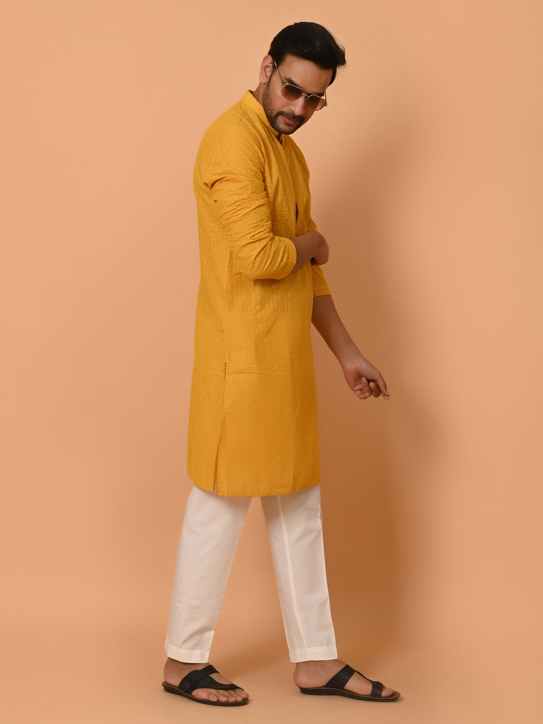 Chikan Mustard Kurta Set - KM36328-7