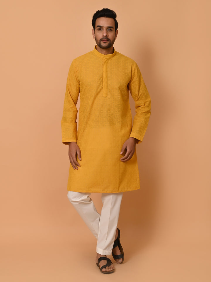 Chikan Mustard Kurta Set - KM36328-7