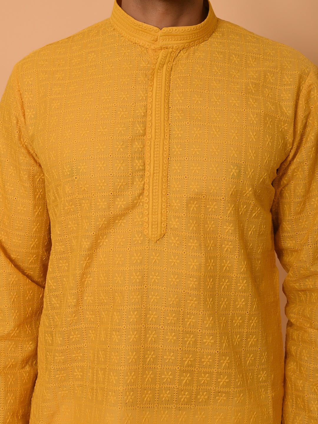 Chikan Mustard Kurta Set - KM36328-7