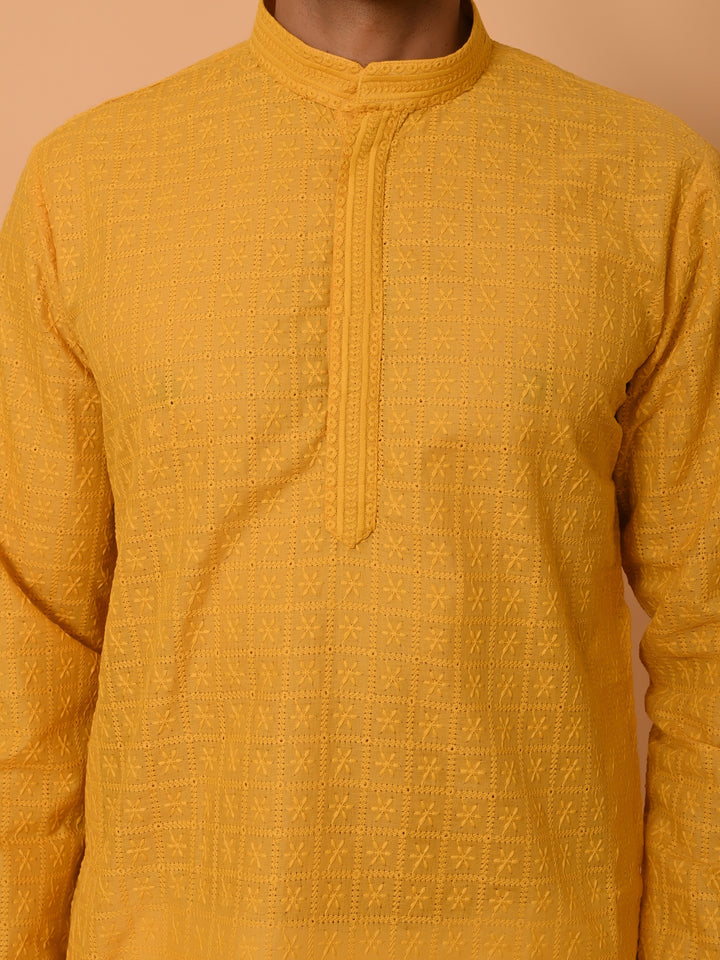 Chikan Mustard Kurta Set - KM36328-7