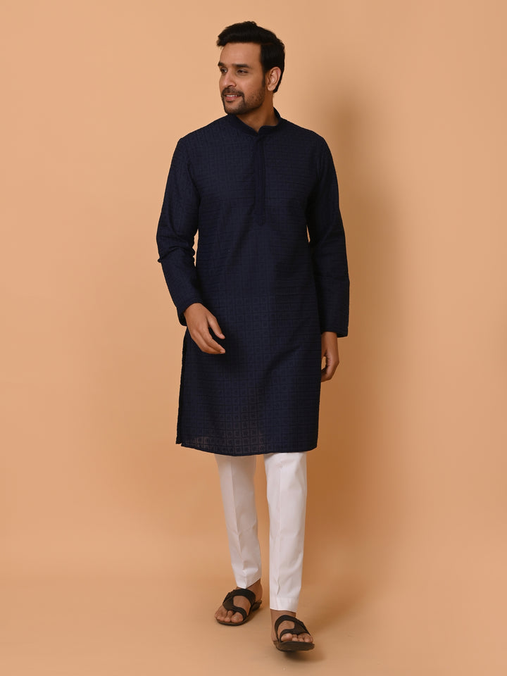 Chikan Navy Blue Kurta Set - KM36328-NB3