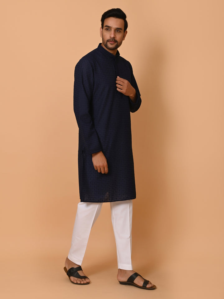 Chikan Navy Blue Kurta Set - KM36328-NB3