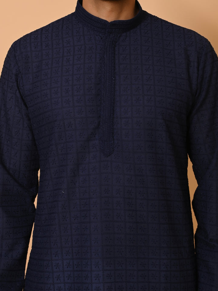 Chikan Navy Blue Kurta Set - KM36328-NB3