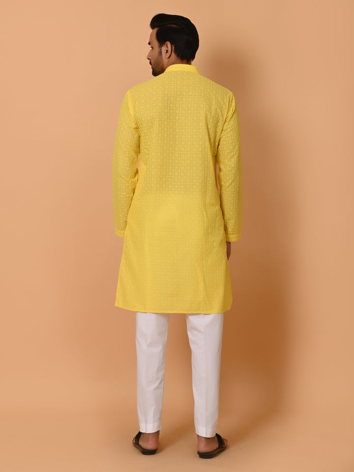 Chikan Yellow Kurta Set - KM36328-14