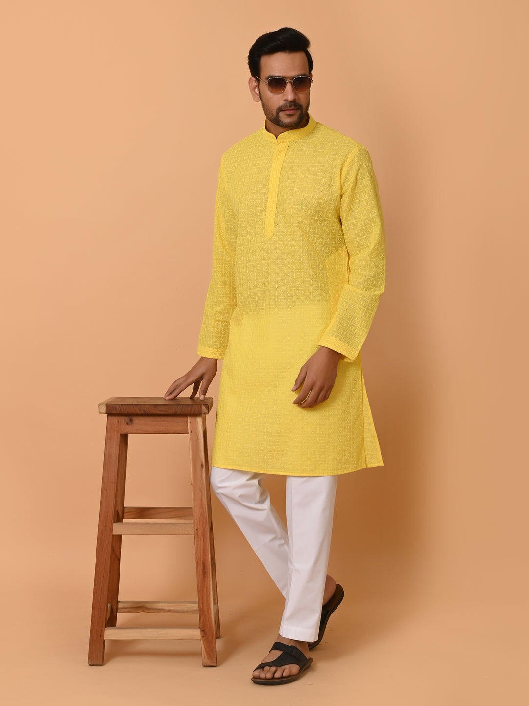 Chikan Yellow Kurta Set - KM36328-14