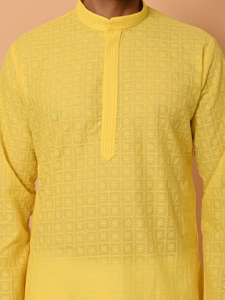 Chikan Yellow Kurta Set - KM36328-14