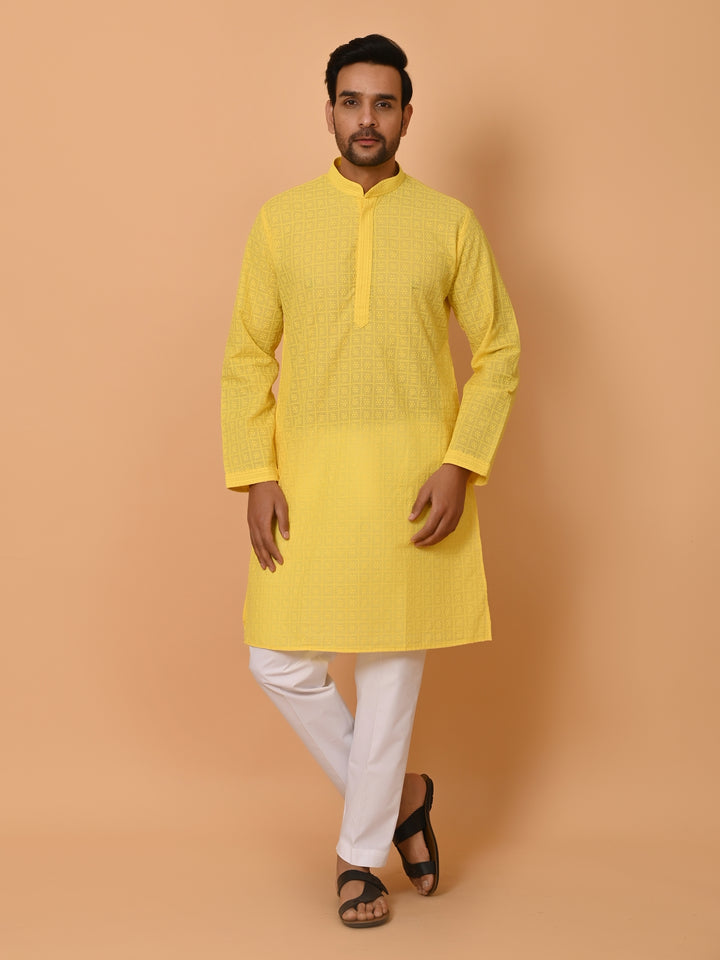 Chikan Yellow Kurta Set - KM36328-14