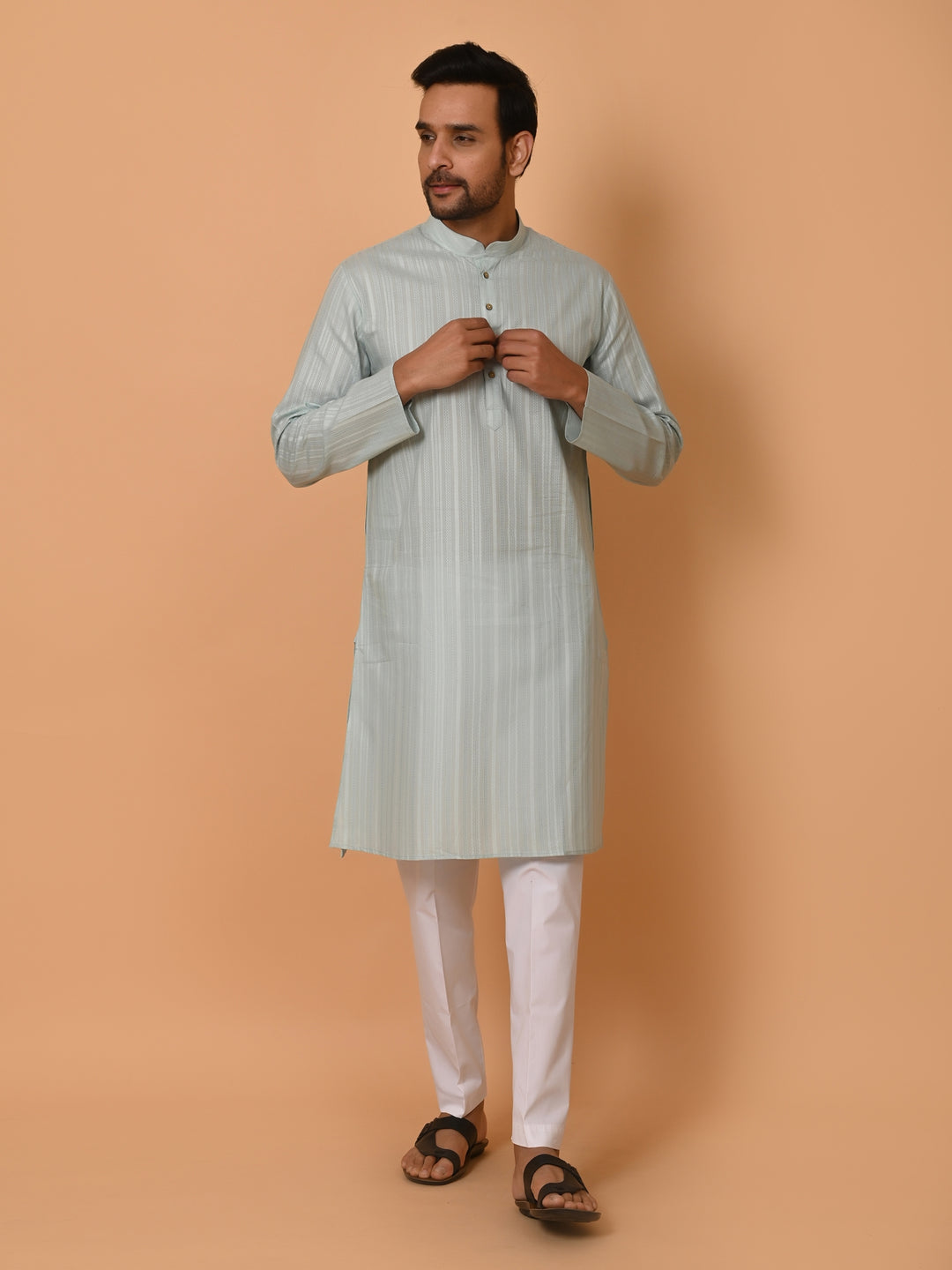 Striped Green Kurta Set - KM37231-3