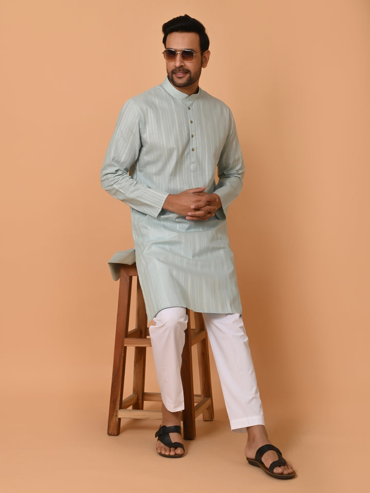 Striped Green Kurta Set - KM37231-3