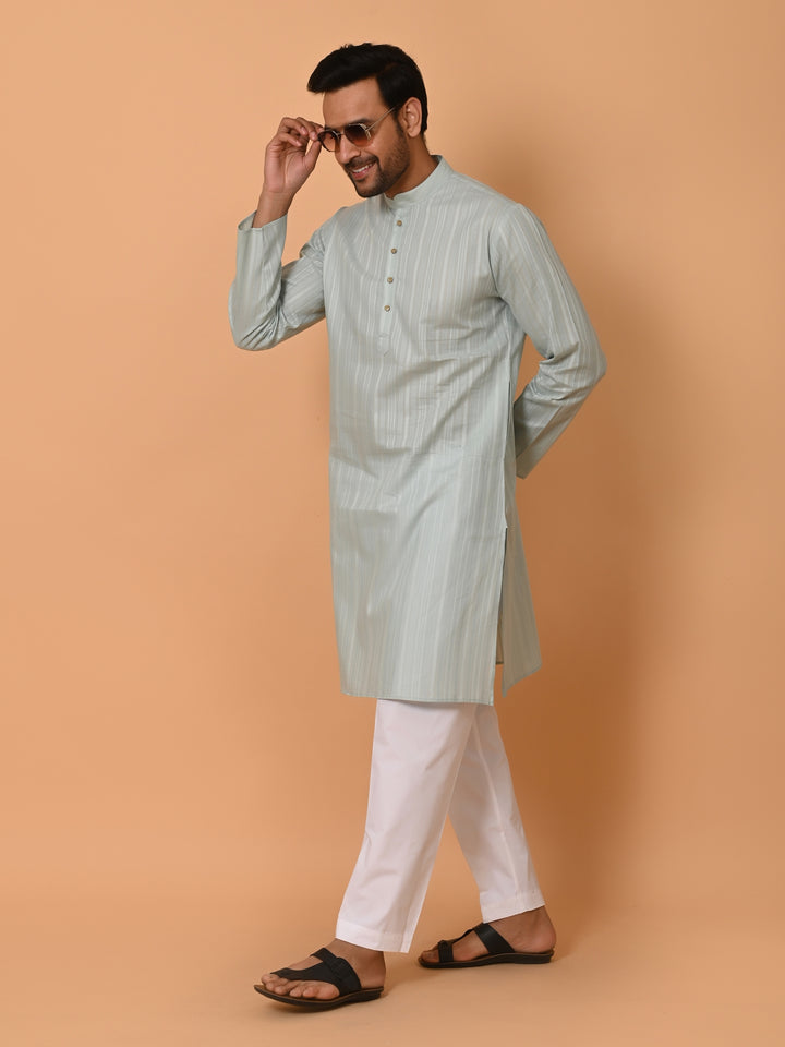 Striped Green Kurta Set - KM37231-3