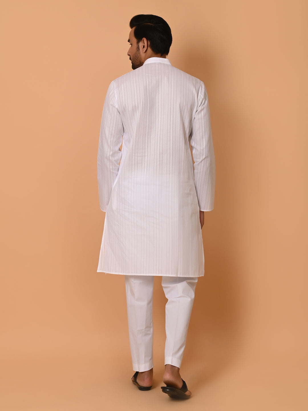 Striped White Kurta Set - KM37231-1