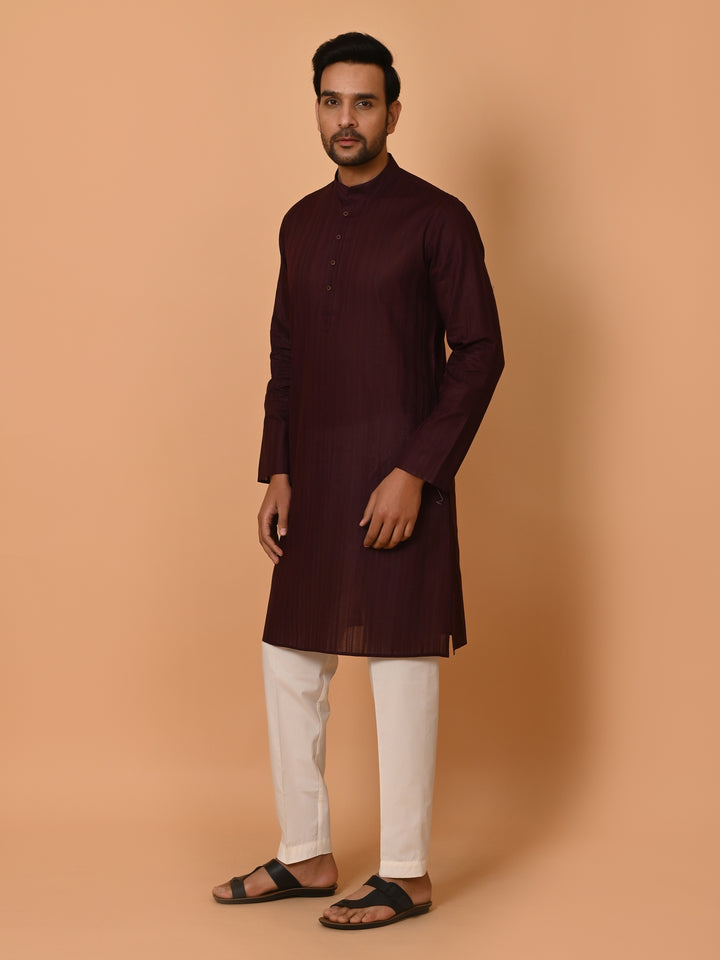 Striped Wine Kurta Set - KM37231-8