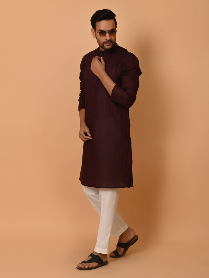 Striped Wine Kurta Set - KM37231-8