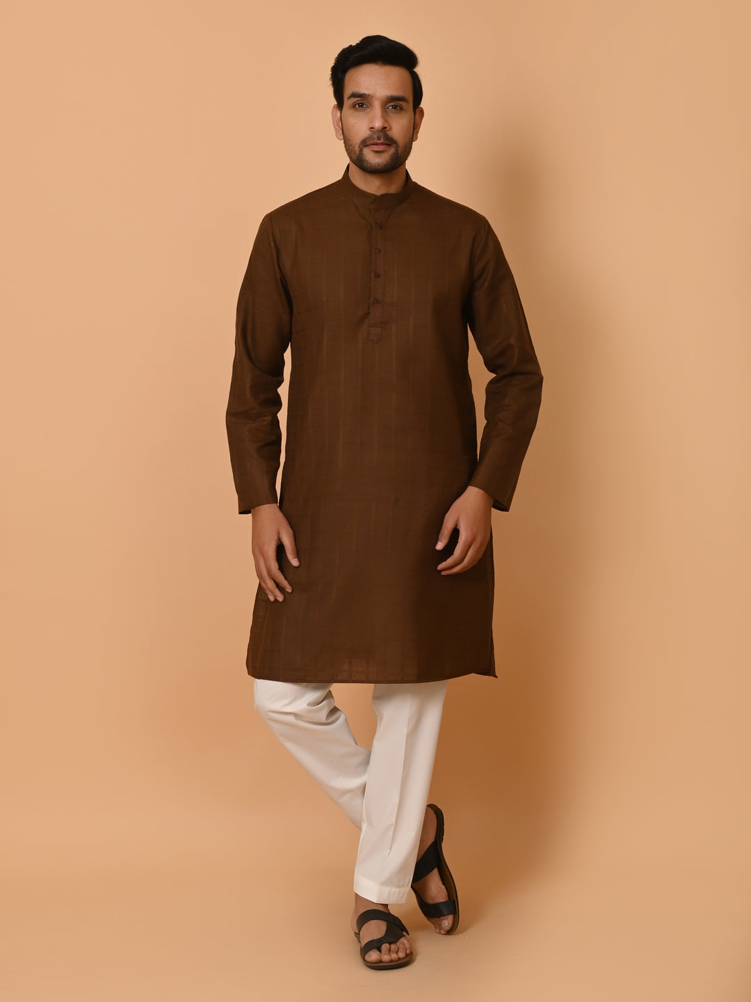 Checked Brown Kurta Set - KM37233-1