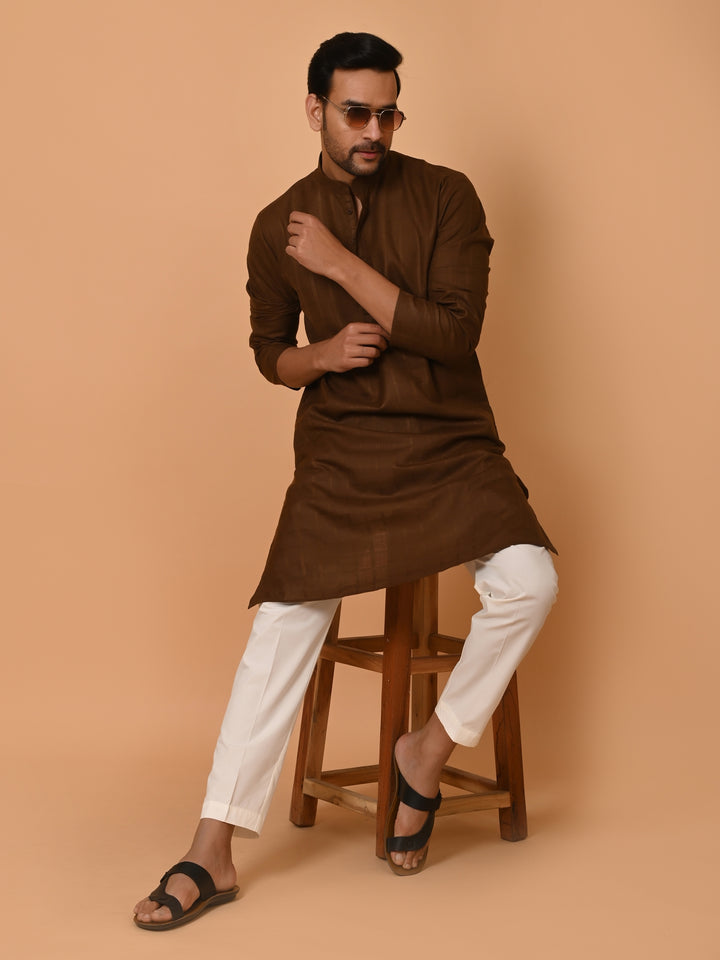 Checked Brown Kurta Set - KM37233-1