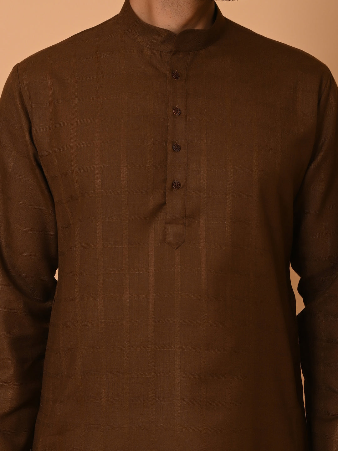 Checked Brown Kurta Set - KM37233-1