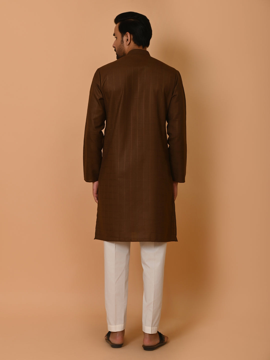 Checked Brown Kurta Set - KM37233-1