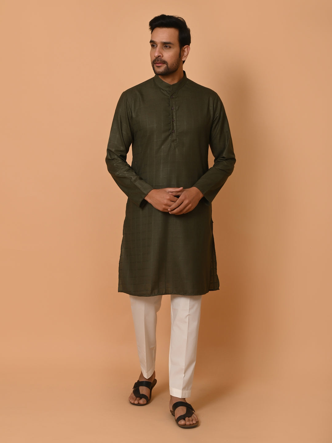 Checked Green Kurta Set - KM37233-2