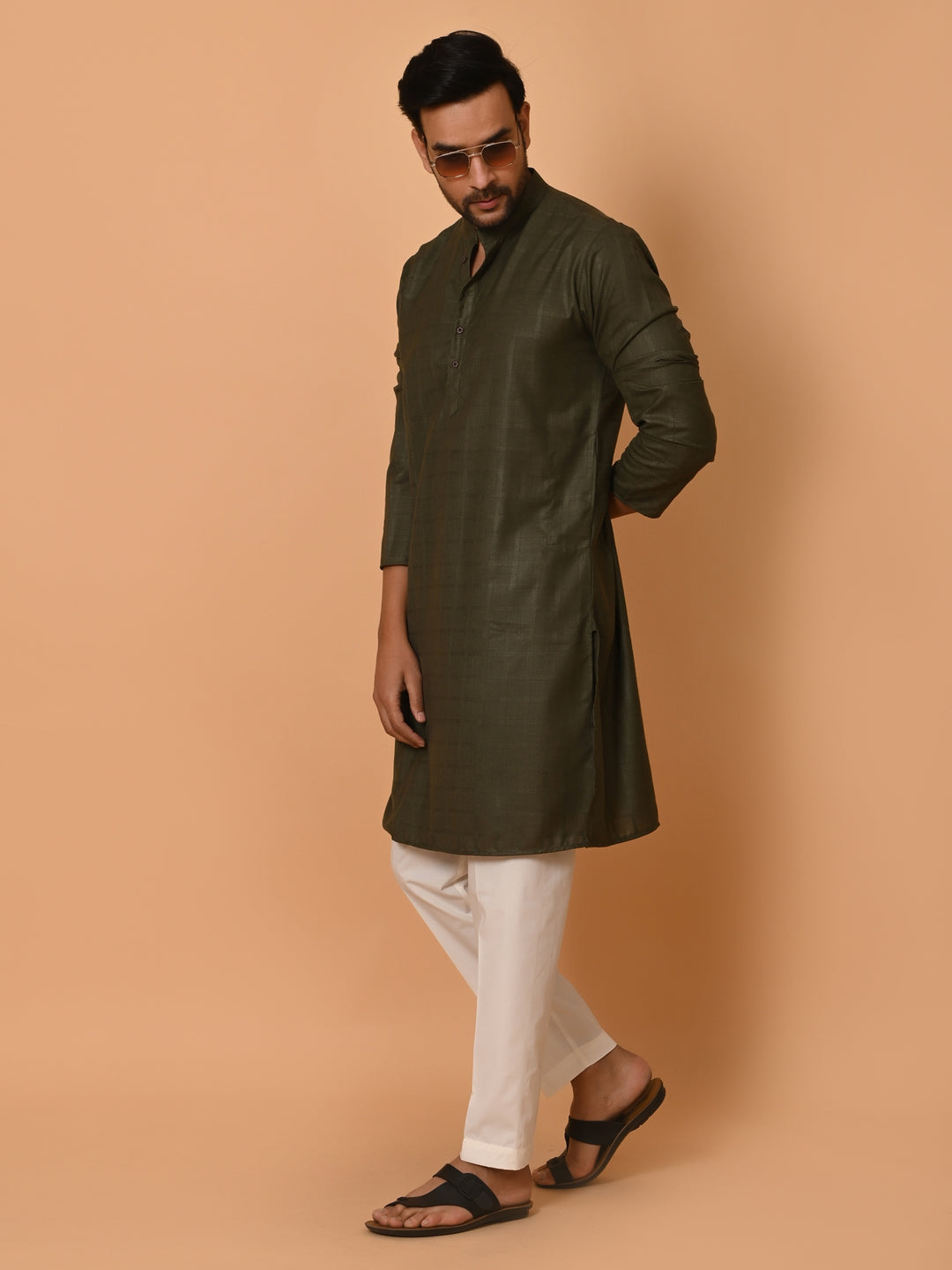 Checked Green Kurta Set - KM37233-2