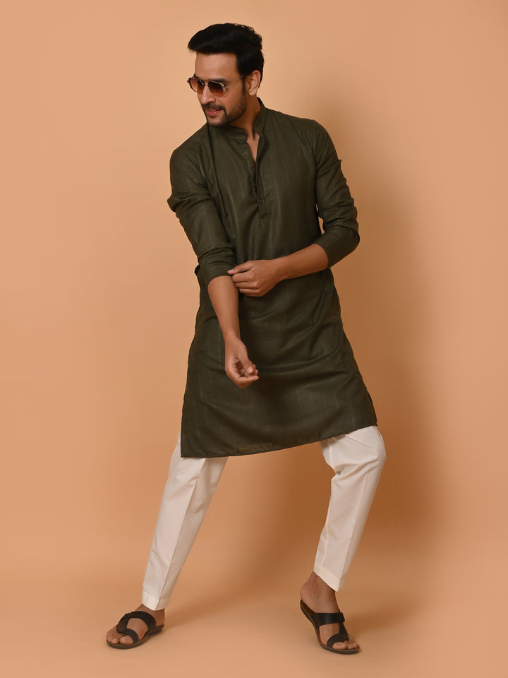 Checked Green Kurta Set - KM37233-2