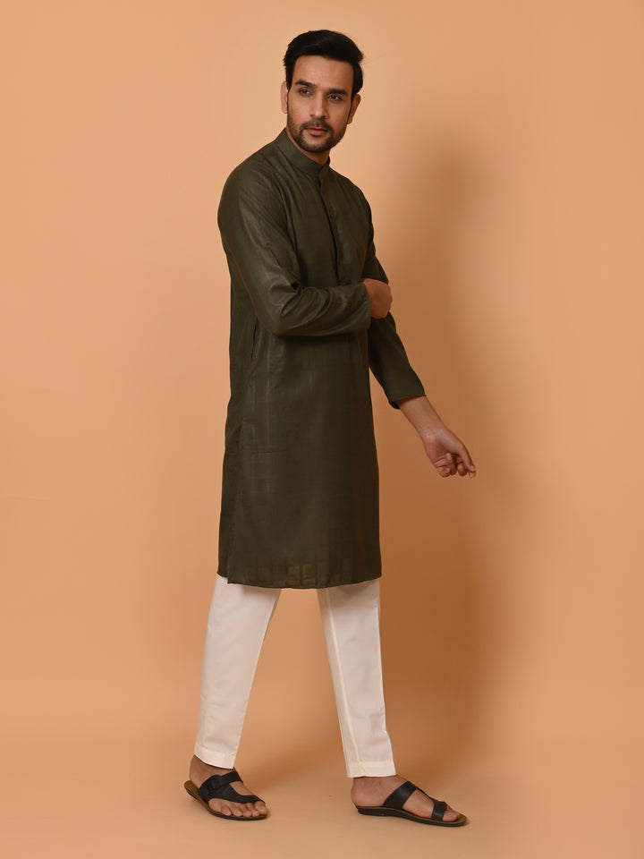 Checked Green Kurta Set - KM37233-2