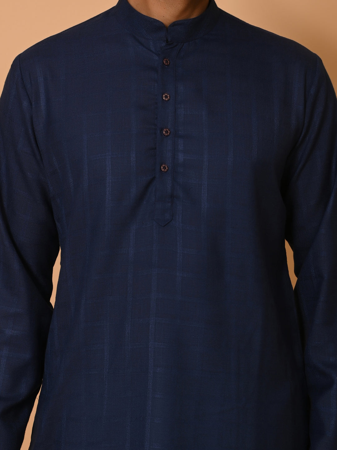 Checked Navy Blue Kurta Set - KM37233-3