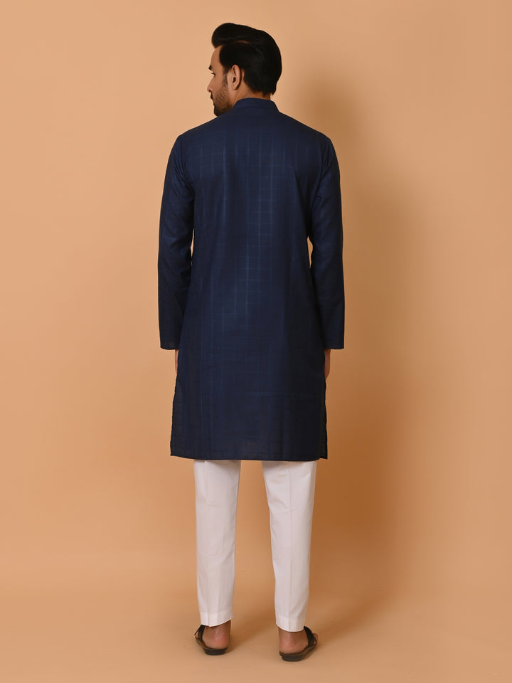 Checked Navy Blue Kurta Set - KM37233-3