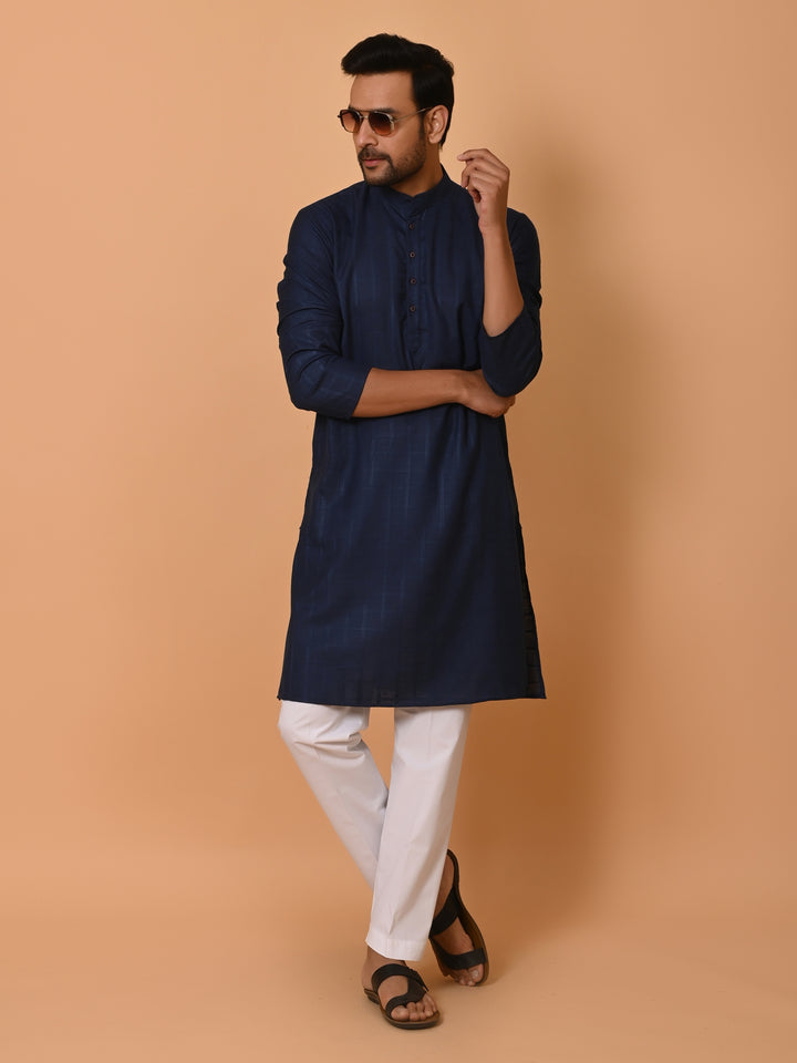 Checked Navy Blue Kurta Set - KM37233-3