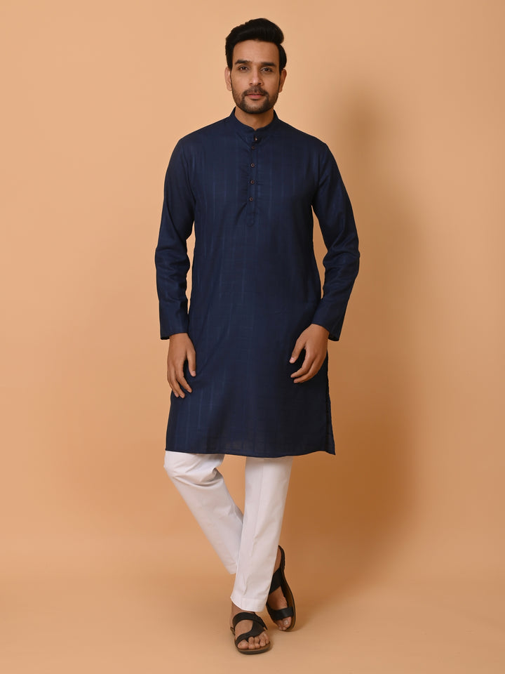 Checked Navy Blue Kurta Set - KM37233-3