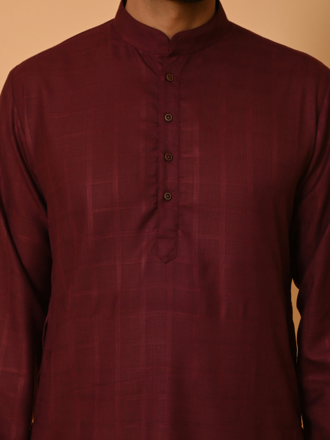 Checked Wine Kurta Set - KM37233-4