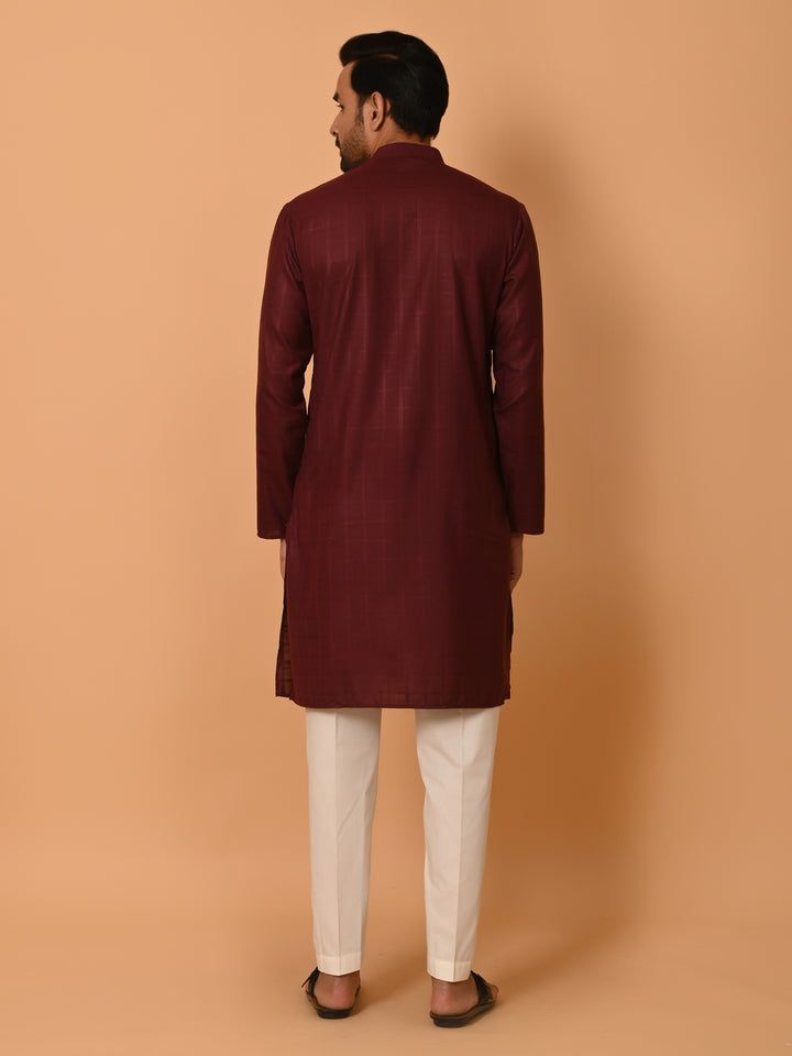 Checked Wine Kurta Set - KM37233-4