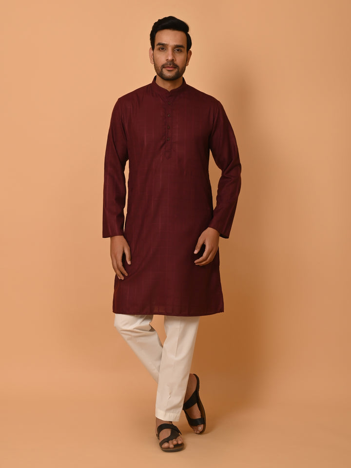 Checked Wine Kurta Set - KM37233-4