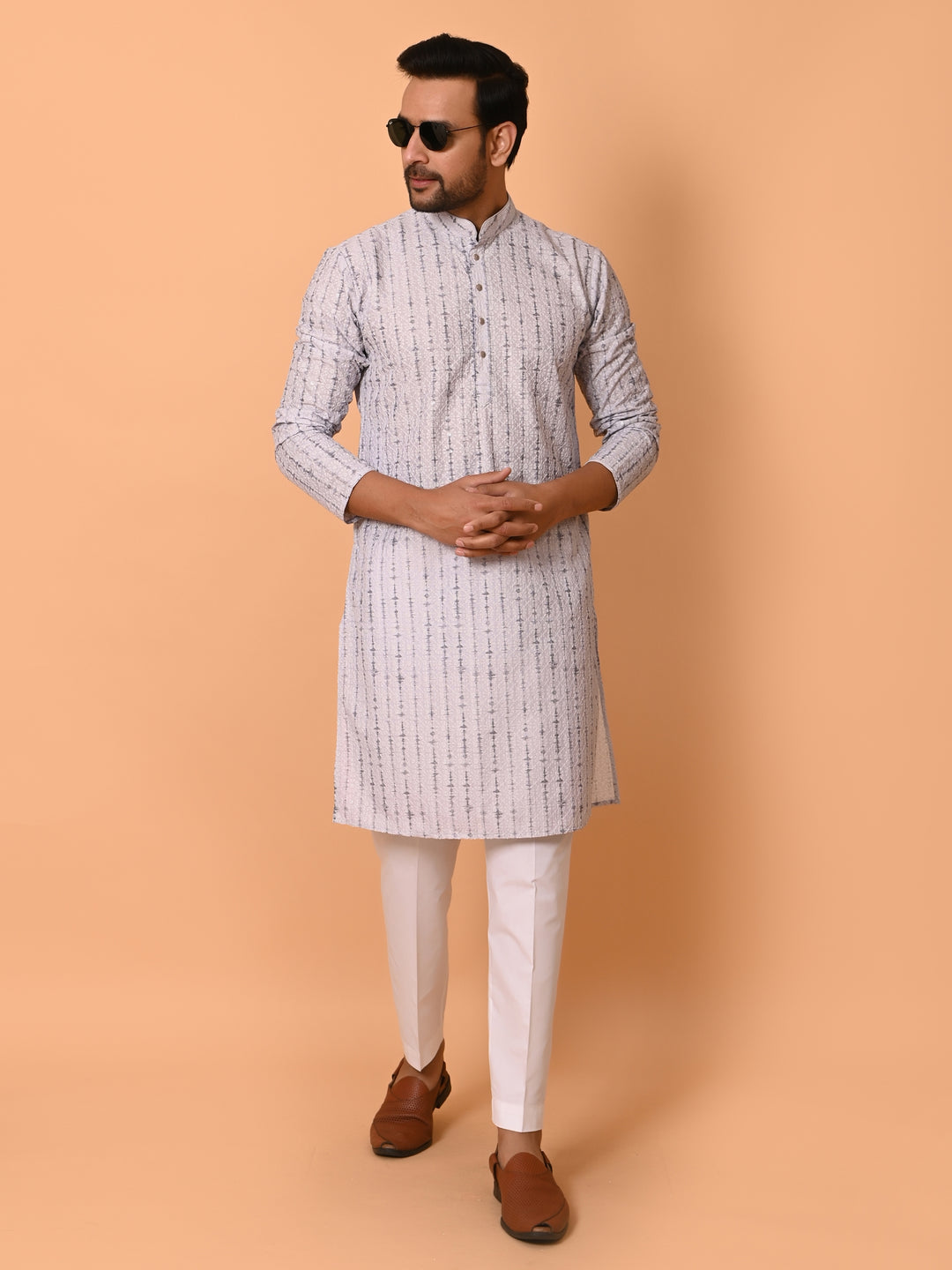 Chikan Grey Kurta Set - KM37352-3018F