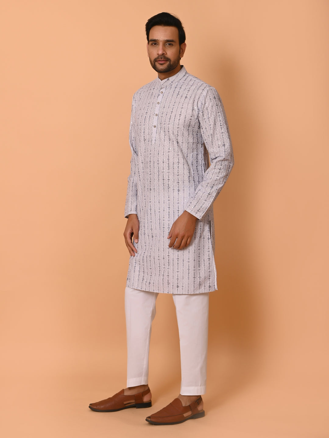 Chikan Grey Kurta Set - KM37352-3018F