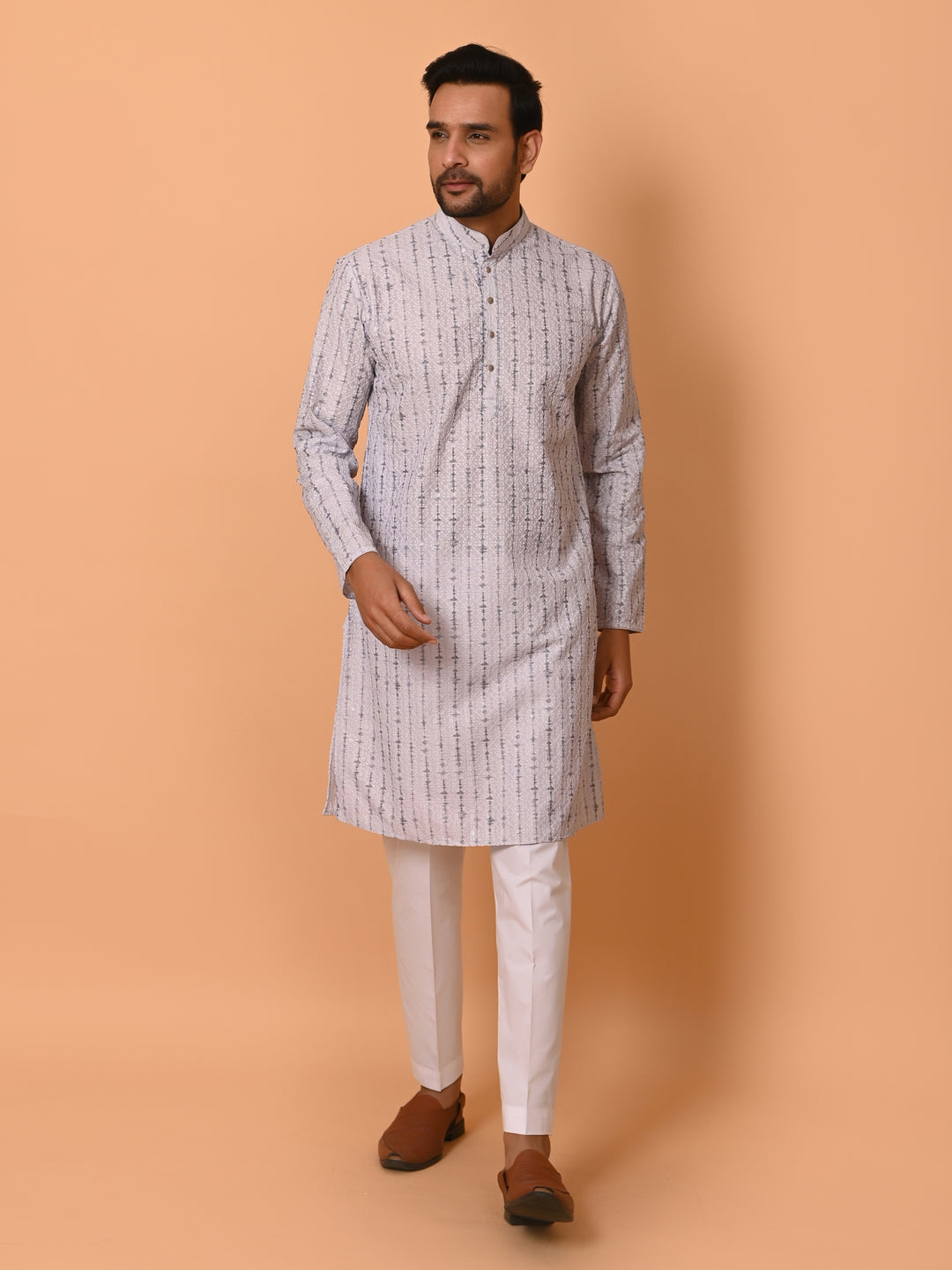 Chikan Grey Kurta Set - KM37352-3018F