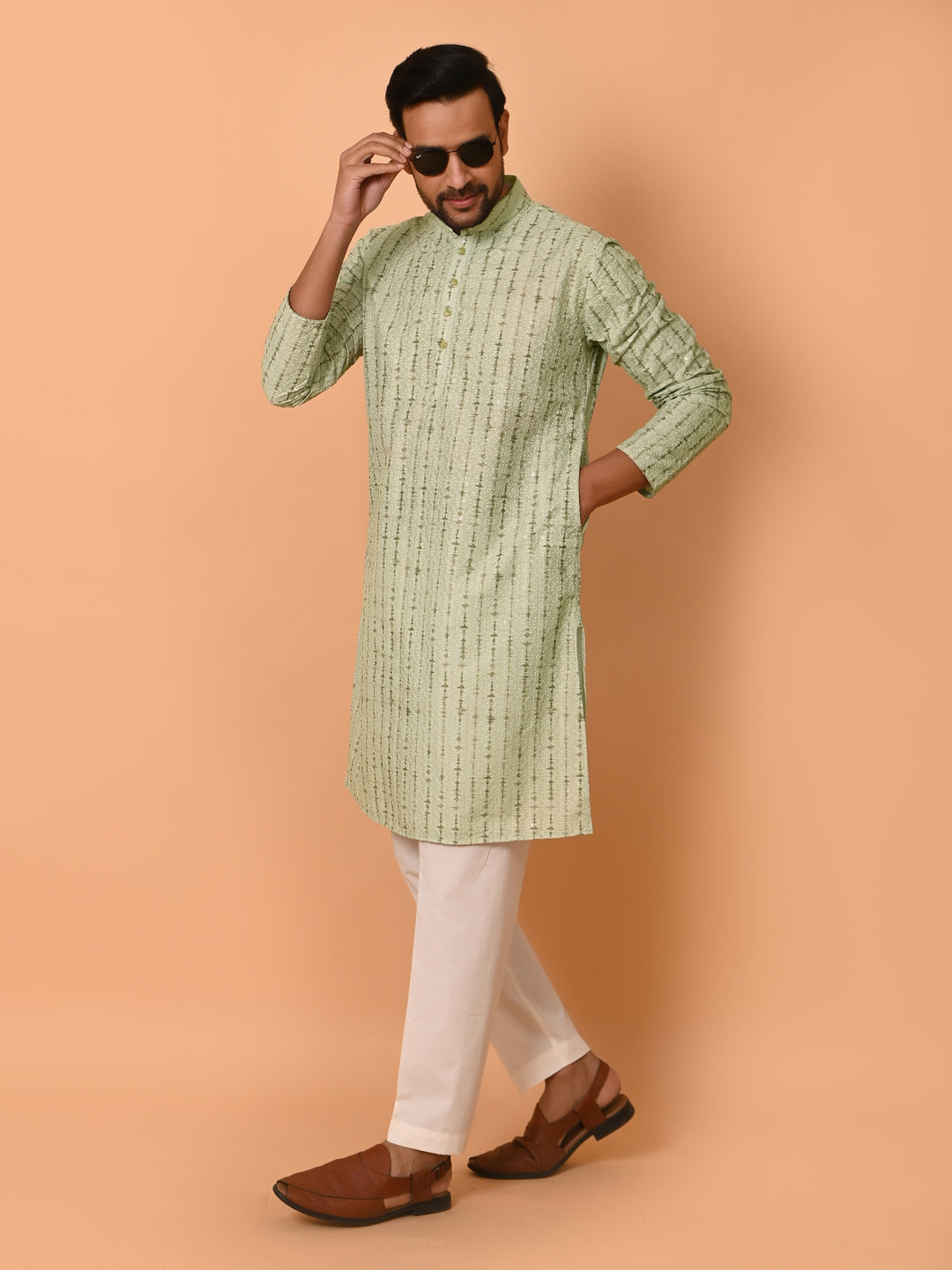 Chikan Pista Kurta Set - KM37352-3018B