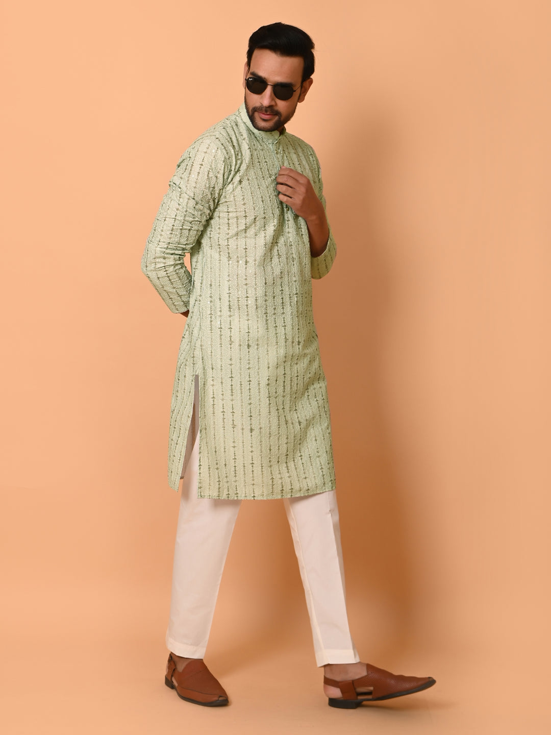 Chikan Pista Kurta Set - KM37352-3018B