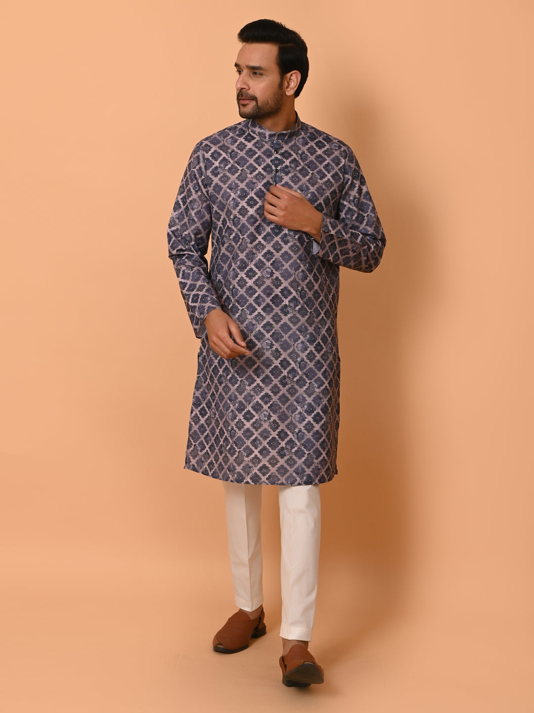 Checked Blue Kurta Set - KM37707-53