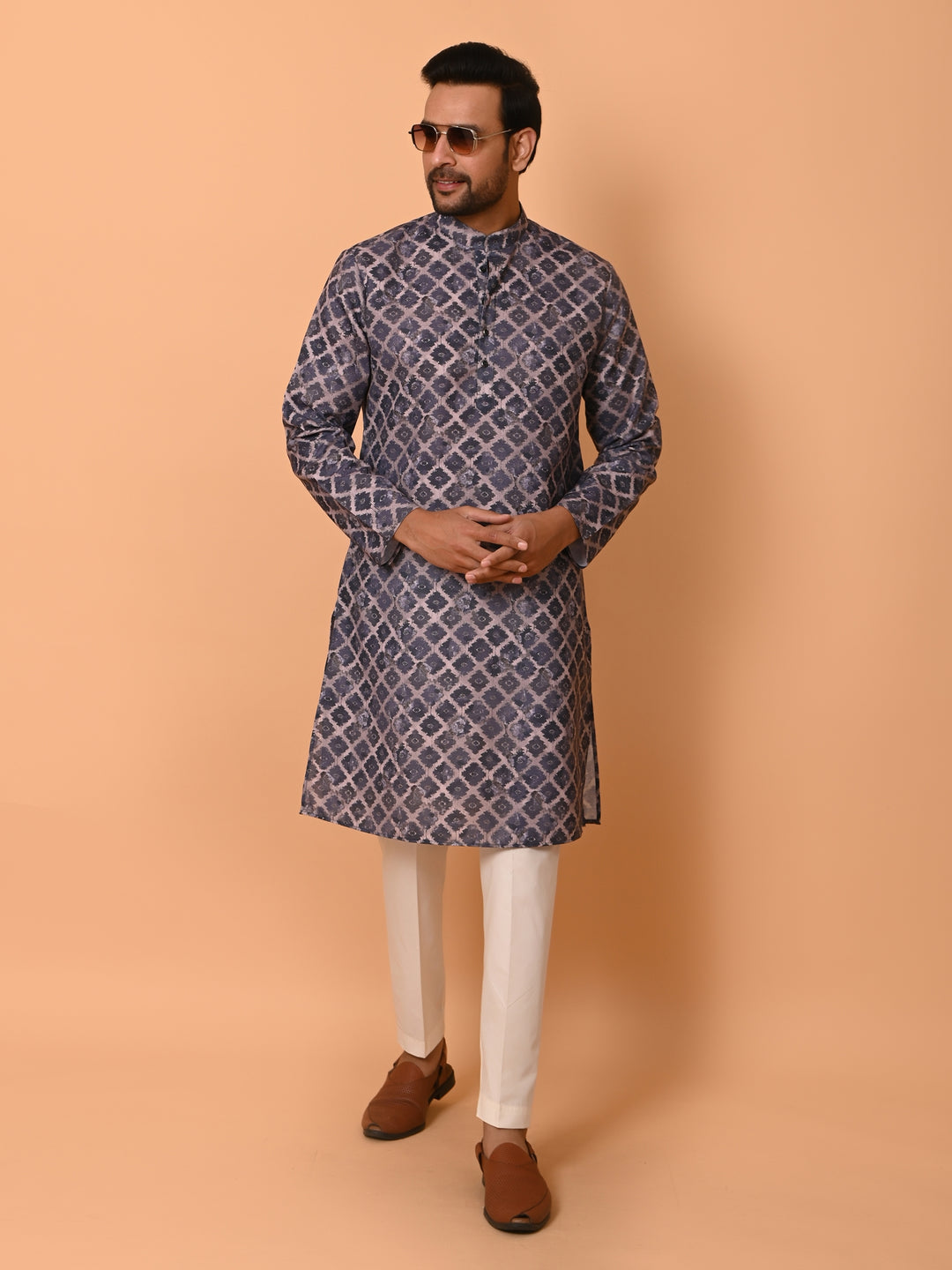 Checked Blue Kurta Set - KM37707-53