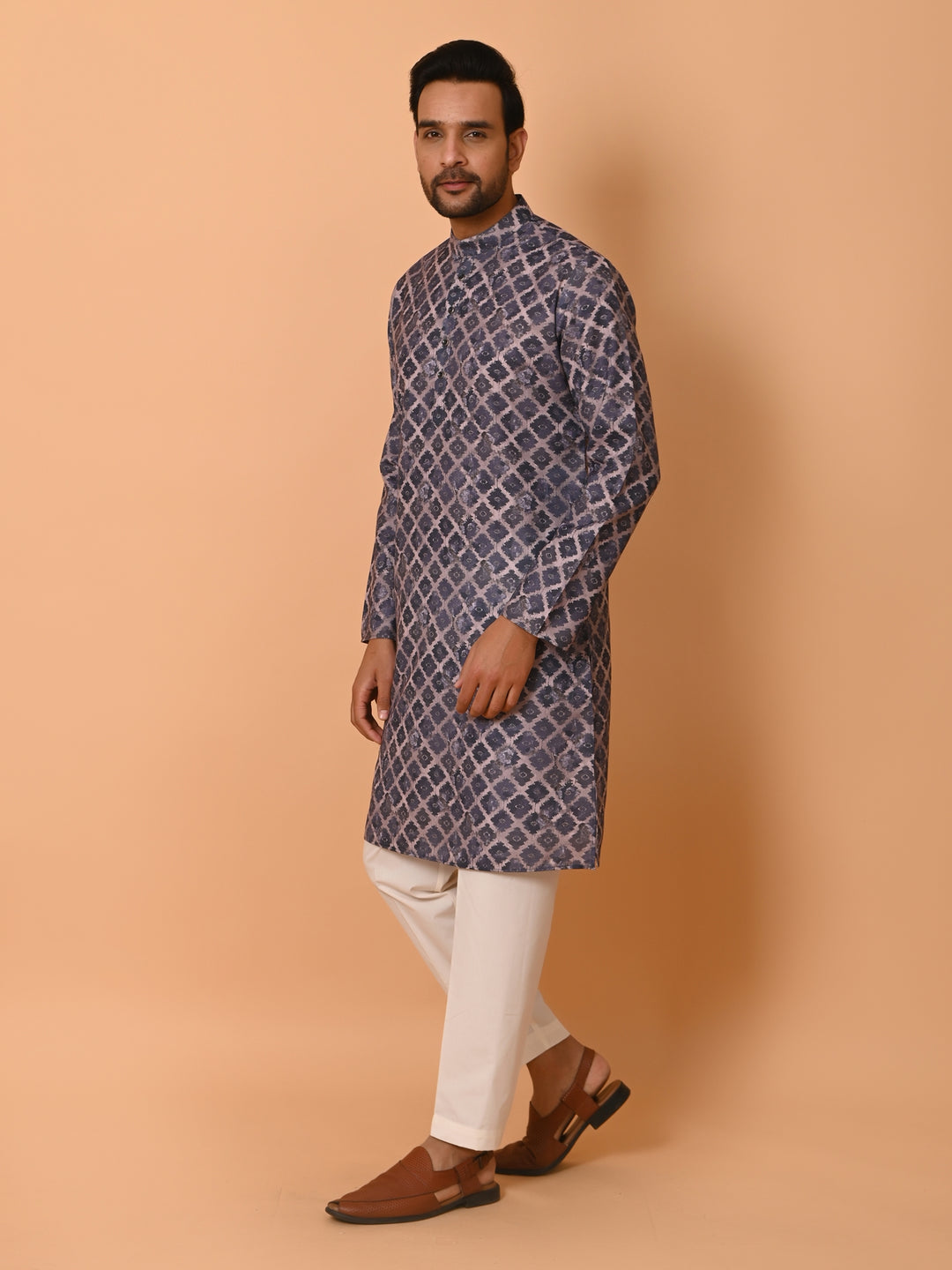 Checked Blue Kurta Set - KM37707-53