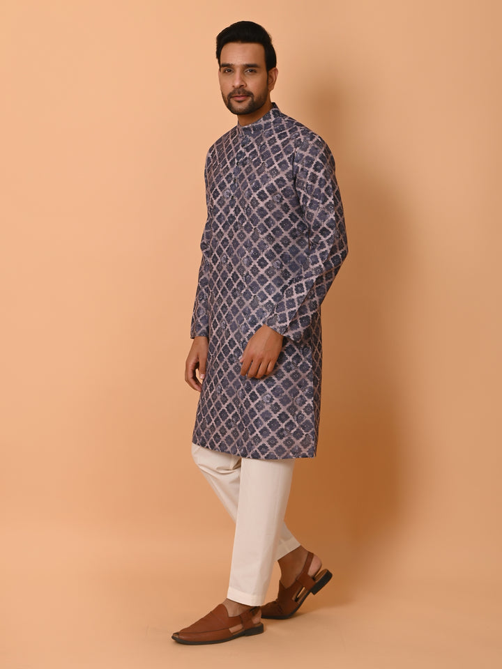 Checked Blue Kurta Set - KM37707-53