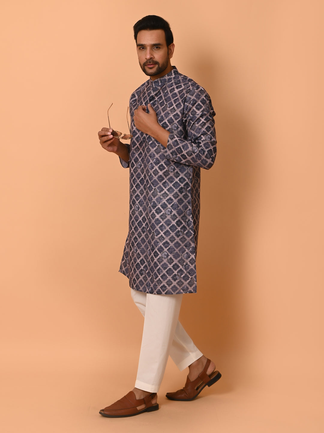 Checked Blue Kurta Set - KM37707-53