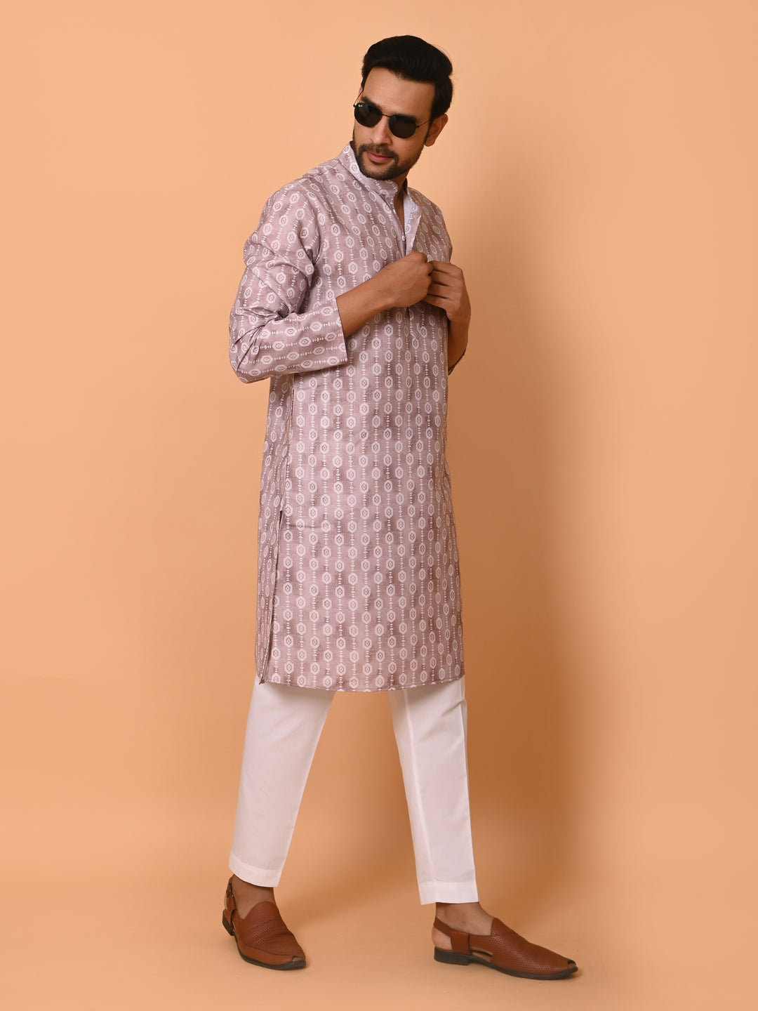 Geometric Beige Kurta Set - KM37731-130