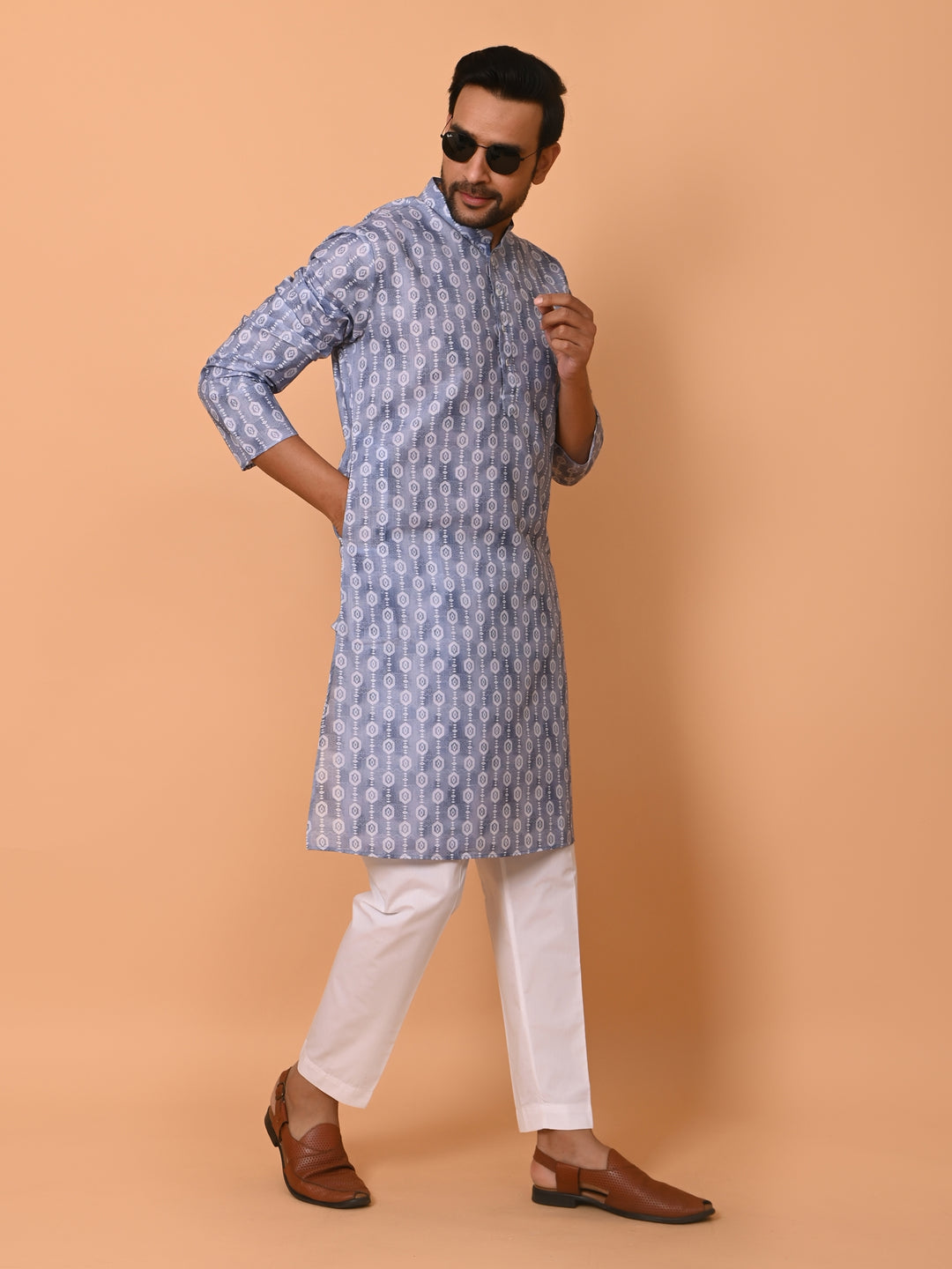 Geometric Blue Kurta Set - KM37731-134