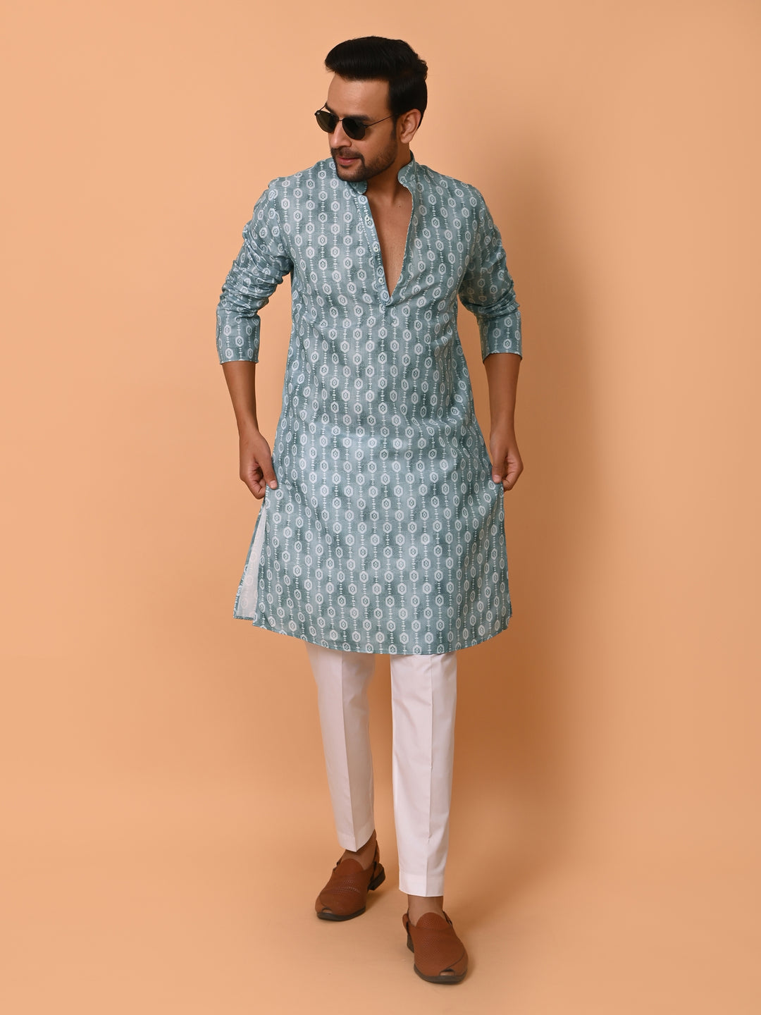 Geometric Green Kurta Set - KM37731-132