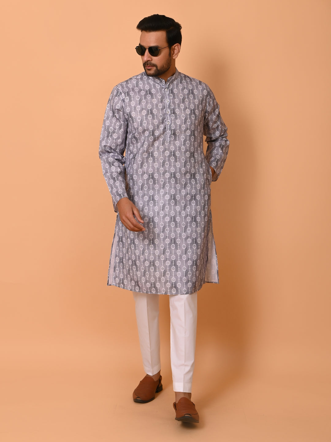 Geometric Grey Kurta Set - KM37731-131