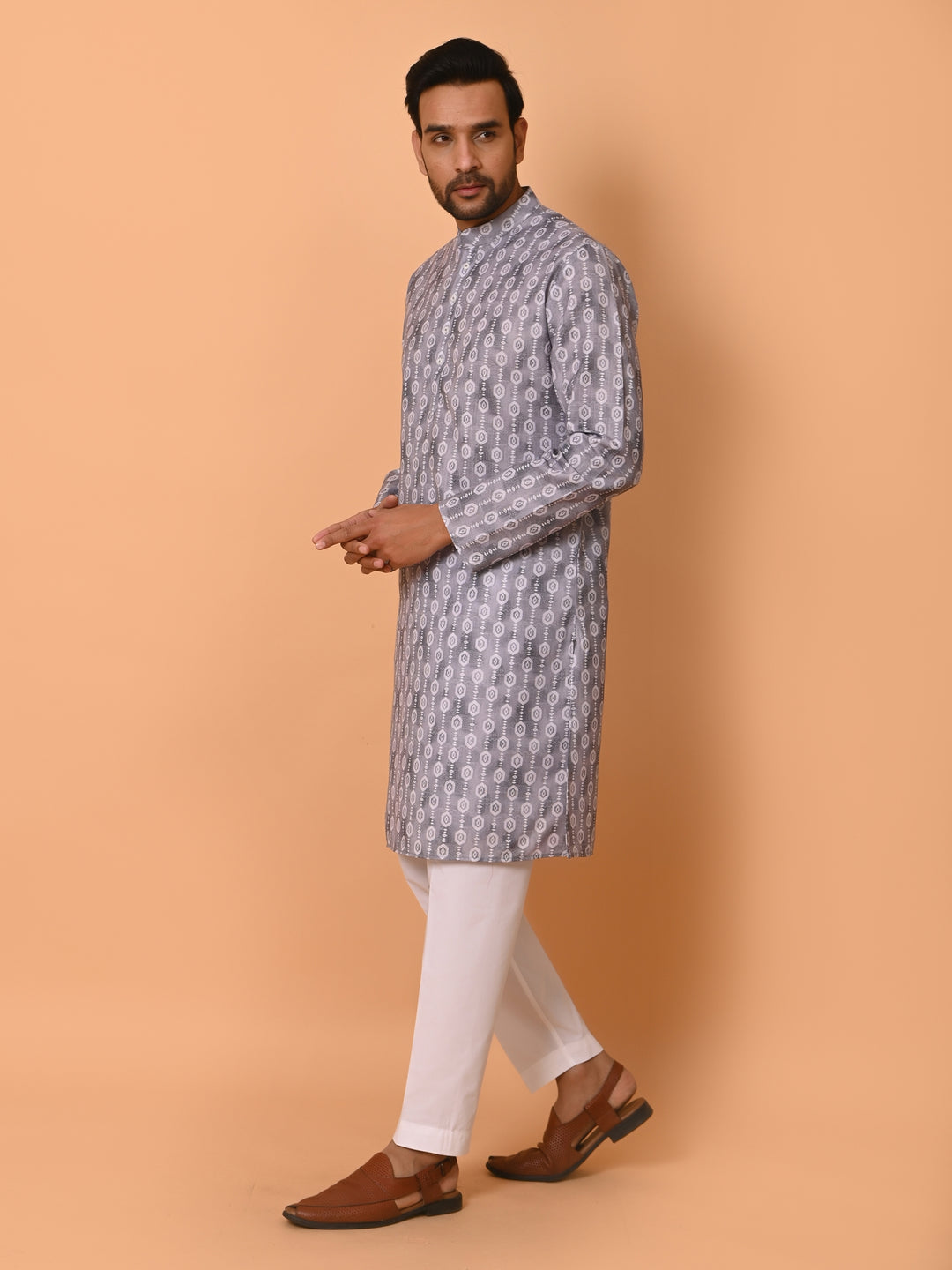 Geometric Grey Kurta Set - KM37731-131