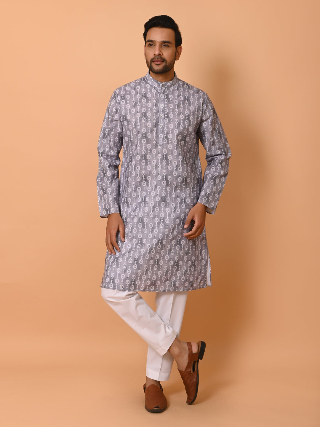 Geometric Grey Kurta Set - KM37731-131